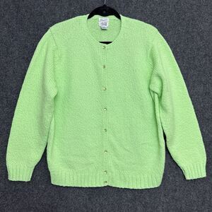 VTG Leon Levin Cardigan Hand Loomed Acrylic Pastel Green Pearlized Button Twee L